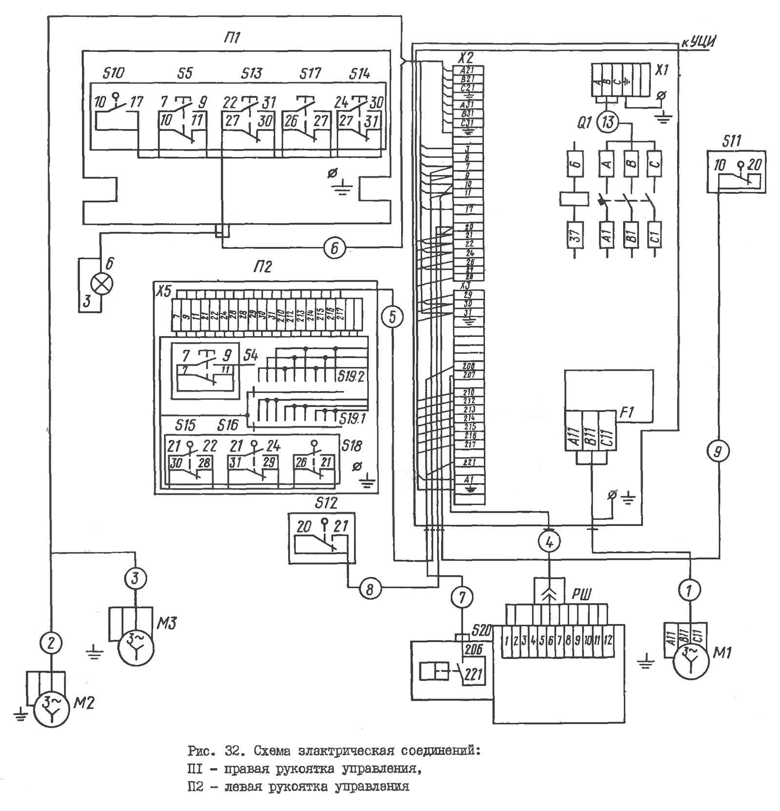 Схема з'єднань електроустаткування токарно-гвинторізного верстата 16Д20